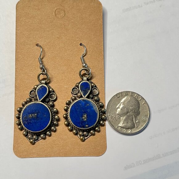 Genuine Lapis Boho Drop Earrings, handcrafted - Picture 4 of 4